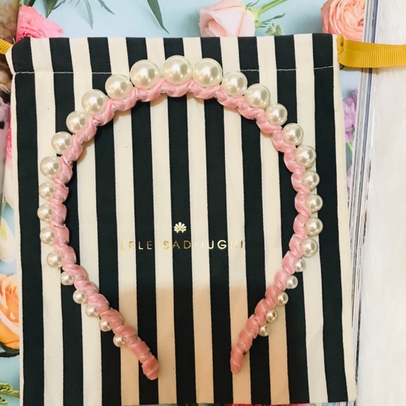 Lele Sadoughi Pearl Pink Velvet Strand Headband main image 4